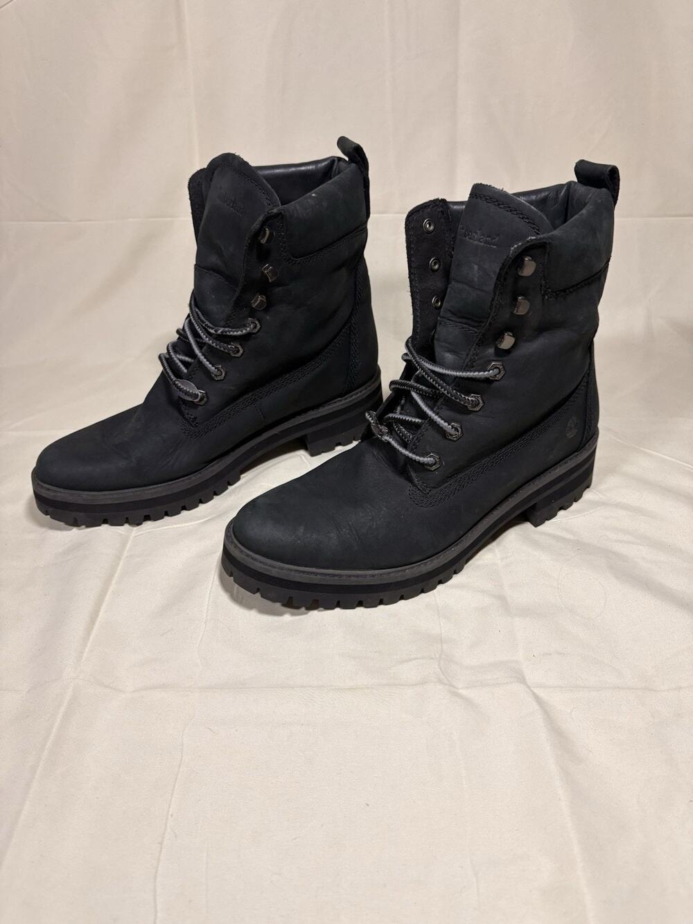 Timberland Boots Womens Size 10W Black Nubuck Ankle Combat Lace Up A2CQT Booties